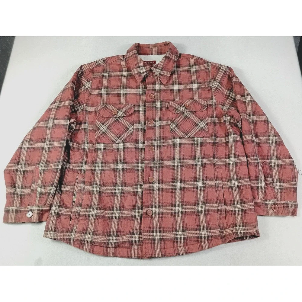 Merona Shacket Mens 2XL Red Plaid Flannel Sherpa Lined Cabincore Lumberjack